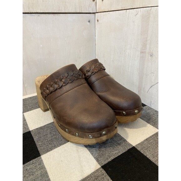 Kork-Ease Woven Studded Leather Cork Sole Wood Platform Clogs Womens Sz 6 Y2K - Picture 1 of 10